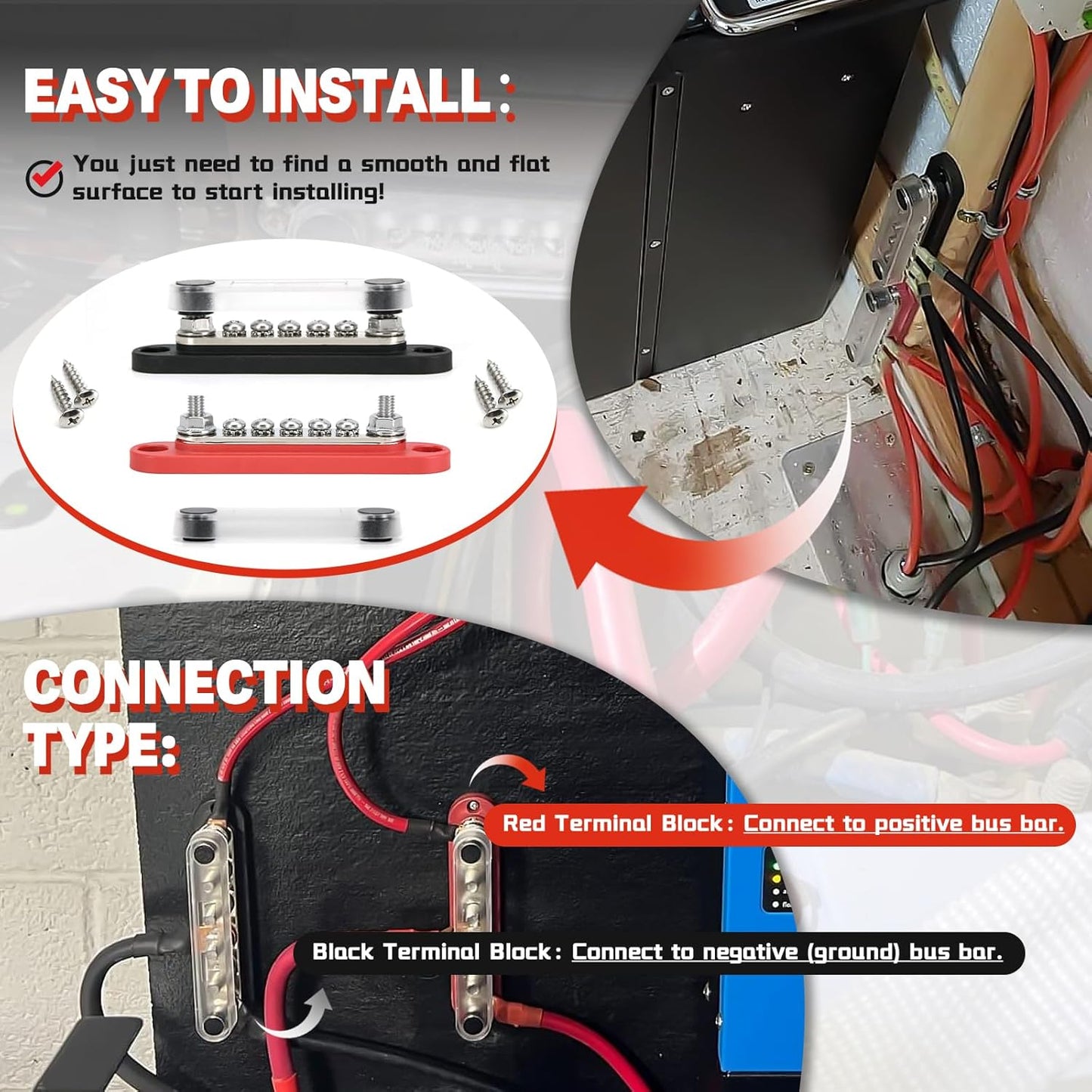 150A 12V Power Distribution Block with 2 x 1/4" (M6) Studs + 5 x M4 (#8) Screws Max 150A 48V DC 300V AC for Automotive Car Marine Truck Boat