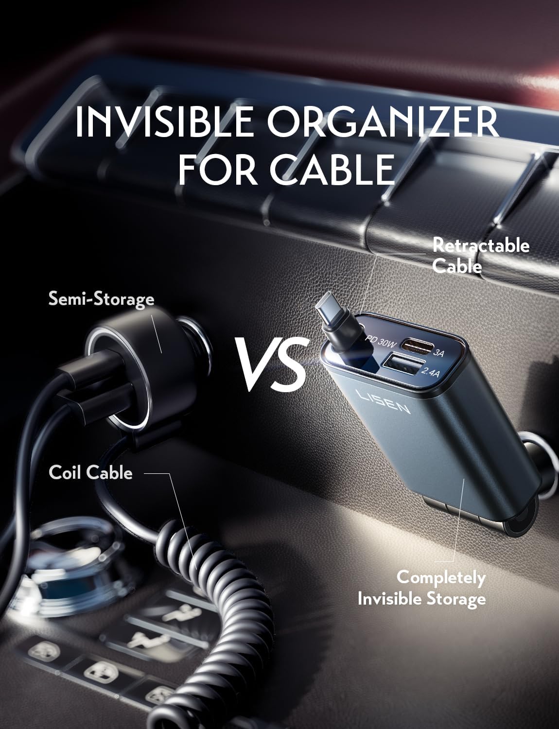 LISEN iPhone 16/15 Car Charger USB C Fast Charging Retractable,【60% Less Space,Mini】 57W Fast iPhone 16/15 USBC Type C Charger for 17 iPhone 16 15 Pro Max Plus，Samsung Galaxy S25/24 Z，Android