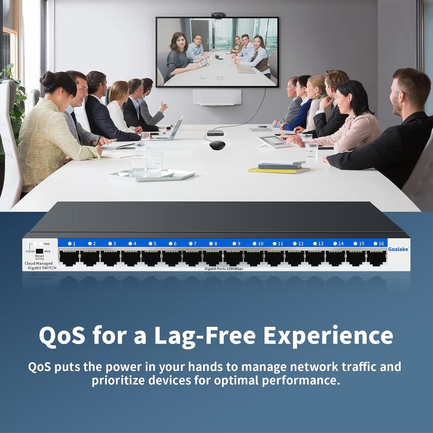 16 Port Gigabit Switch, Easy Smart Managed Ethernet Switch, Network Hub, Ethernet Splitter, Plug & Play, Fanless Metal Design, VLAN, Qos, Desktop or Wall Mount