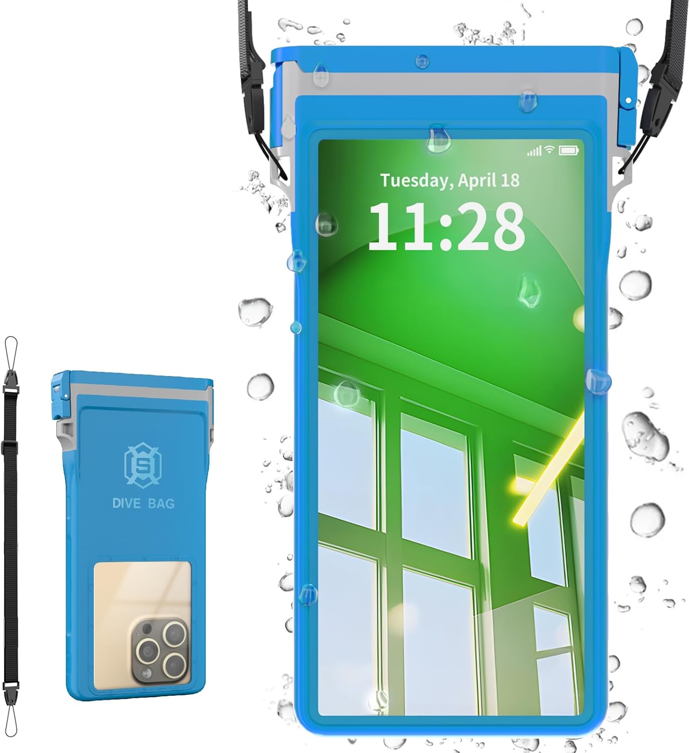 Large Floating Waterproof Phone Case with Lanyard for Snorkeling & Diving - Underwater Phone Pouch Compatible with i-Phone 16/15/14 Pro Max, Galaxy All Series, Beach and Pool Water Park (Blue)