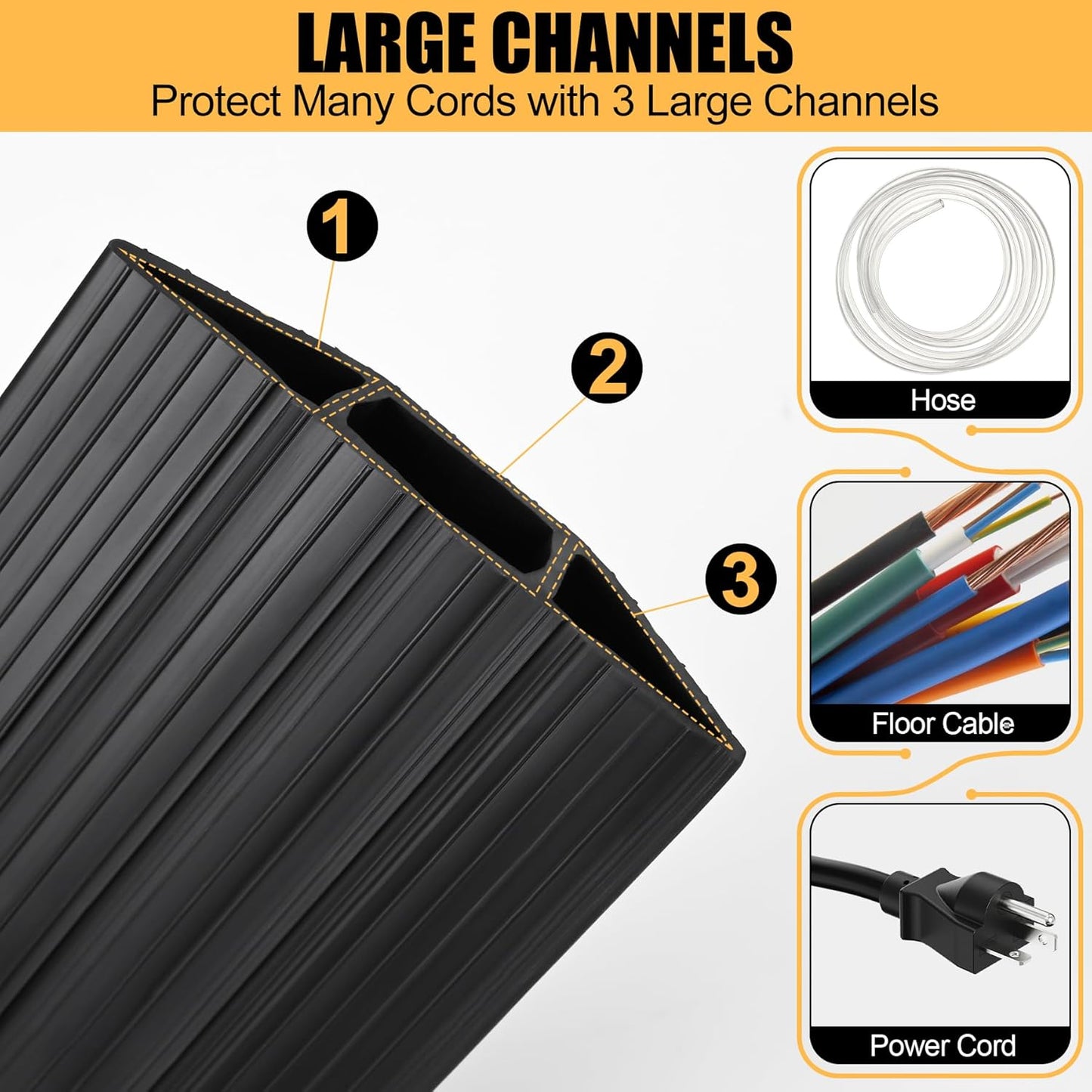 13Ft Cord Cover Heavy Duty Cable Protector 3 Channels Contains Cords Cables and Wires Easy to Unroll-Conceal Wires of Home Office Warehouse Workshop Concerts or Other Outdoors Surround(6.5Ft x 2)