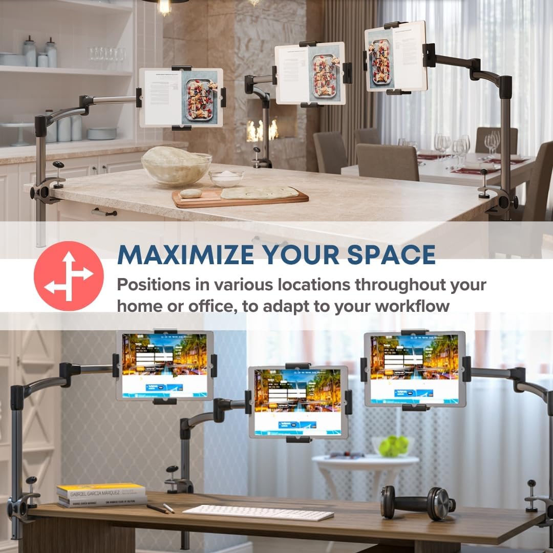 LEVO G2 Clamp on Tablet Holder for Desk: iPad Holder Stand, Kindle Holder, iPad Desk Mount, Premium