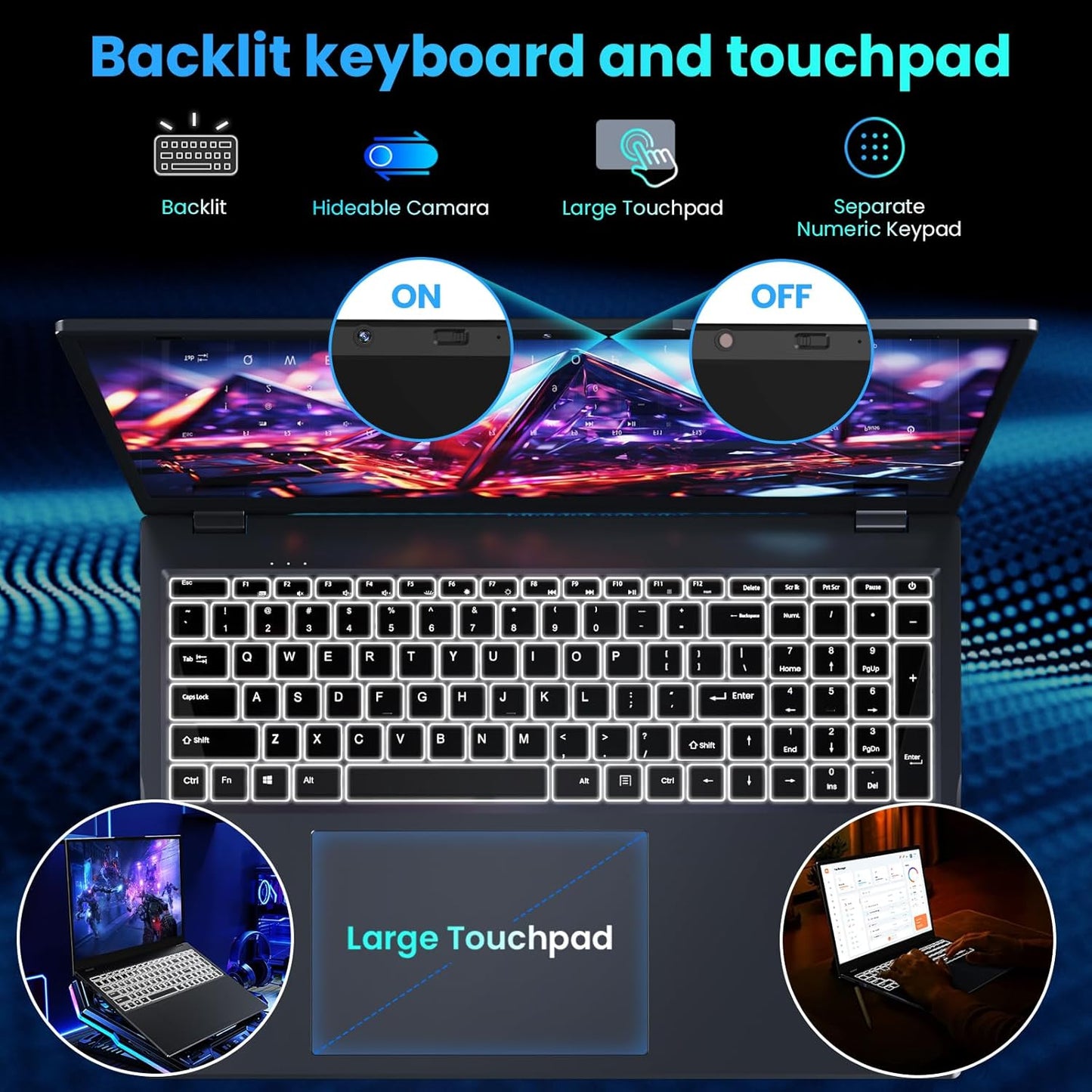 17.6 inch Student-Laptop Computer, 2025 16GB RAM 384GB SSD Expandable 512GB Windows 11 Laptop, Quad-Cores Processor, 1080P FHD Display, 1 Year Office 365, Backlit Keyboard, WiFi 6, Type C