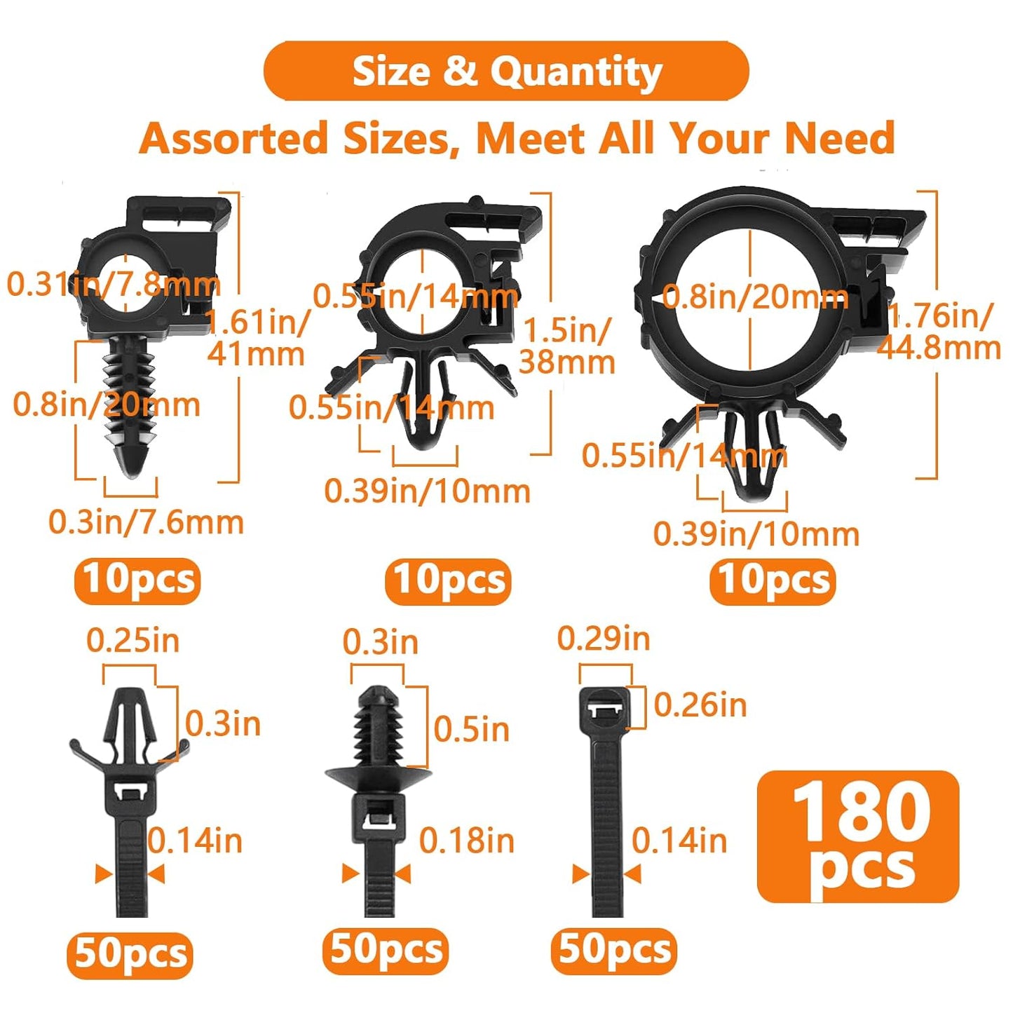 180Pcs Wire Loom Clips for Car Push Mount Zip Ties Assorted Sizes Automotive Fuel Line Cable Ties 6 Inch Wire Holder for Car Zip Ties Anchors Screw Mount Zip Tie Automotive Wiring Clip