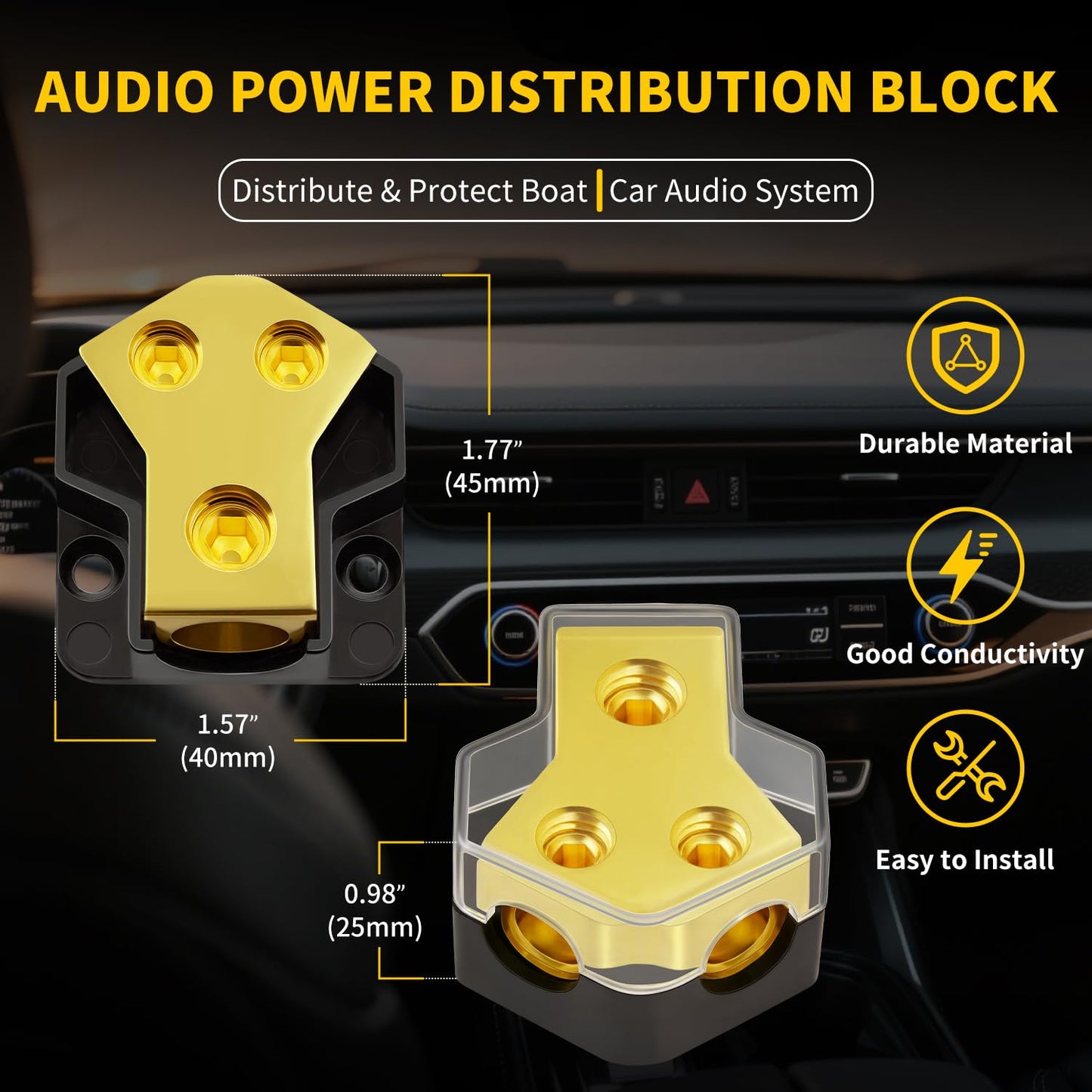 12V Power Distribution Block Car Audio 2 Way 0/2/4 Gauge in 4/6/8 Gauge Out, Premium Ground Distribution Block 12 Volt Amp Distribution Block Splitter for Automotive Car Marine Boat (4 Pack)
