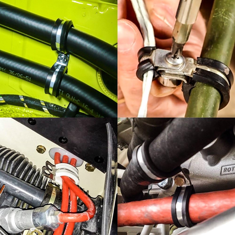 LOKMAN 20 Pack 1-1/2 Inch Stainless Steel Cable Clamp, Rubber Cushioned Insulated Clamp, Conduit Wire Holder Strap Clips for Tube, Pipe or Wire Cord Installation