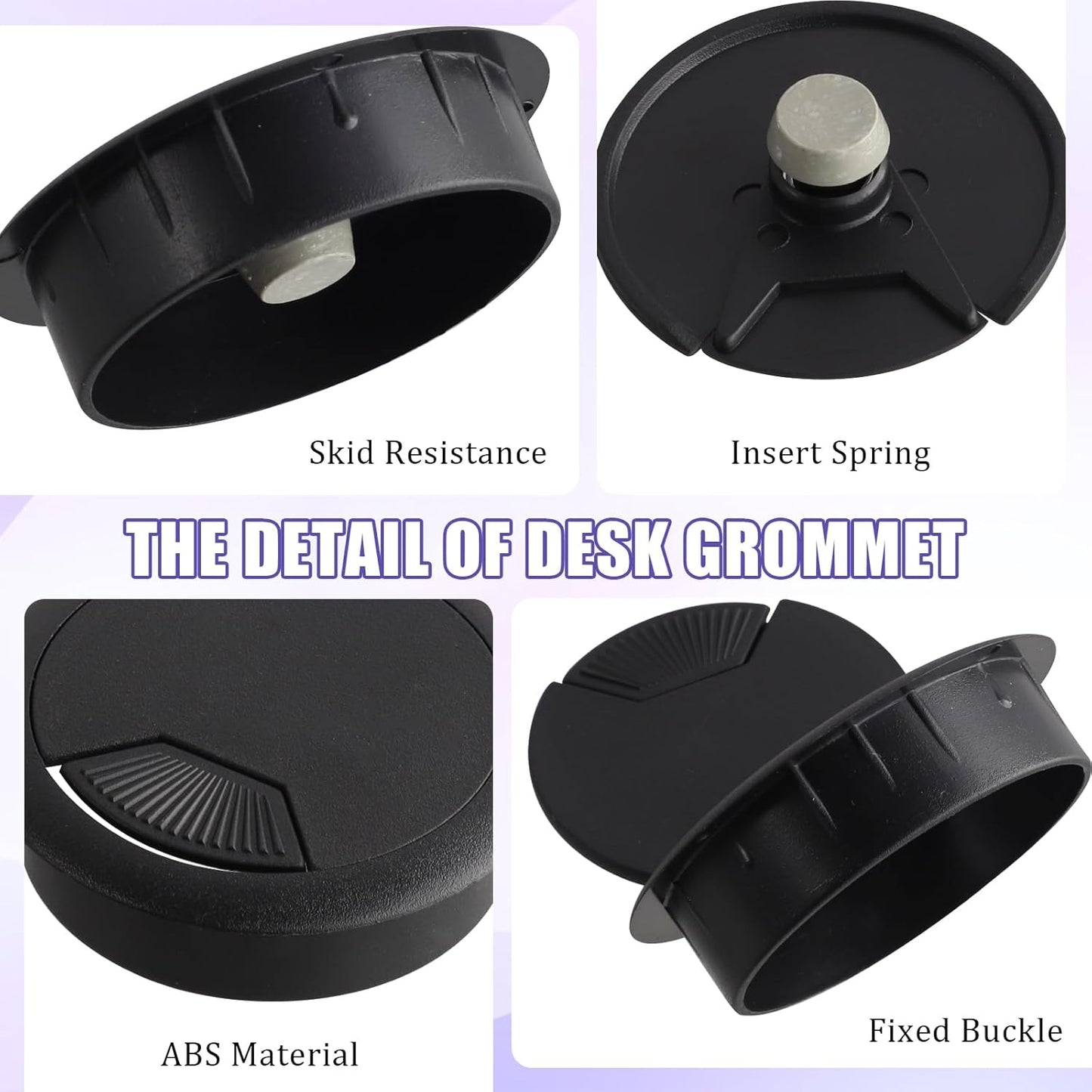 12 Desk Grommet, Desk Hole Cover, Large Capacity, Detachable and Adjustable Cable Organizer, Suitable for Organizing Home and Office Cables (Black, 2 Inches)