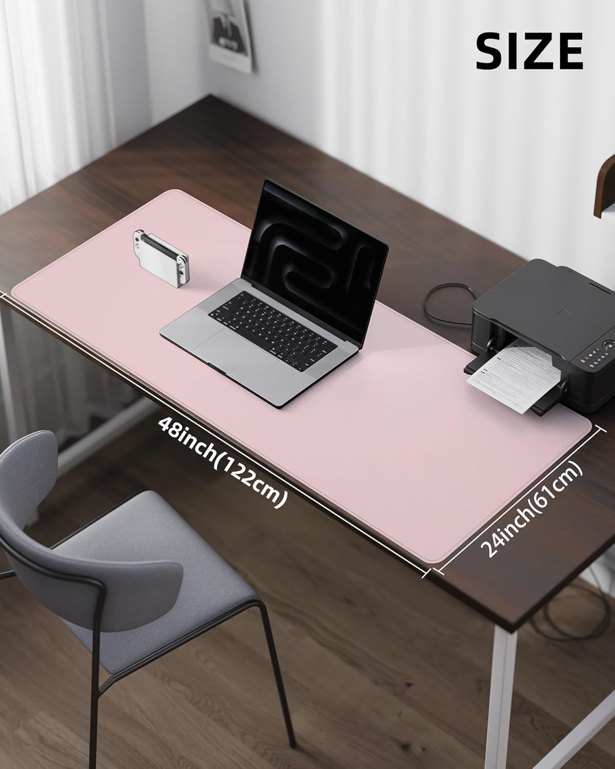 Leather Desk Pad Protector - 48 x 24" Computer Mat, Large Mouse Pad, Non-Slip, Waterproof PU Leather Blotter, Desk Cover for Office and Home (Light Pink)