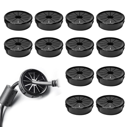12 Pcs Cable Grommet, Snap Bushing 1-3/8" (35 mm) Mounting Diameter, Flexible Petal-Shaped Buckle Round Nylon Desk Grommet for Wires Through Countertop Cord Organizer and Protection, Black