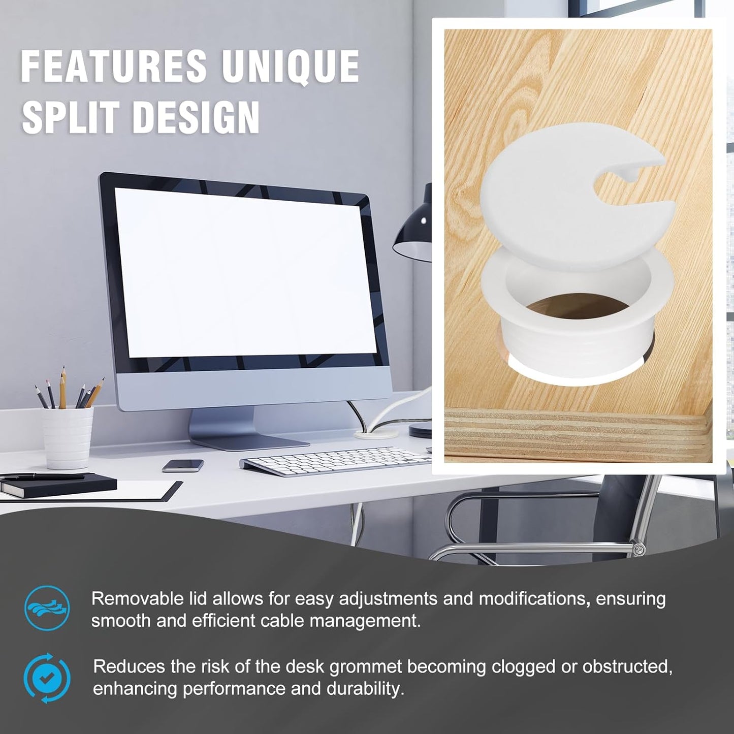 1-1/2" White Desk Grommet with Bi-Metal Hole Saw, JTemgle Plastic Cable Hole Cover Computer Table Cord Wire Organizer Caps, Desktop Cord Management for Home Office TV Stands Tabletops, 13 Pieces