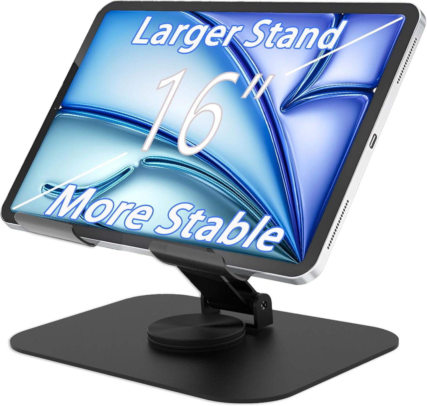 Larger Metal Tablet Stand, Adjustable 360° Rotation Tablet Holder Compatible with 4-16" Tablet Such as iPad Pro, iPad Air, iPad Mini, Tab S10 Ultra, Black