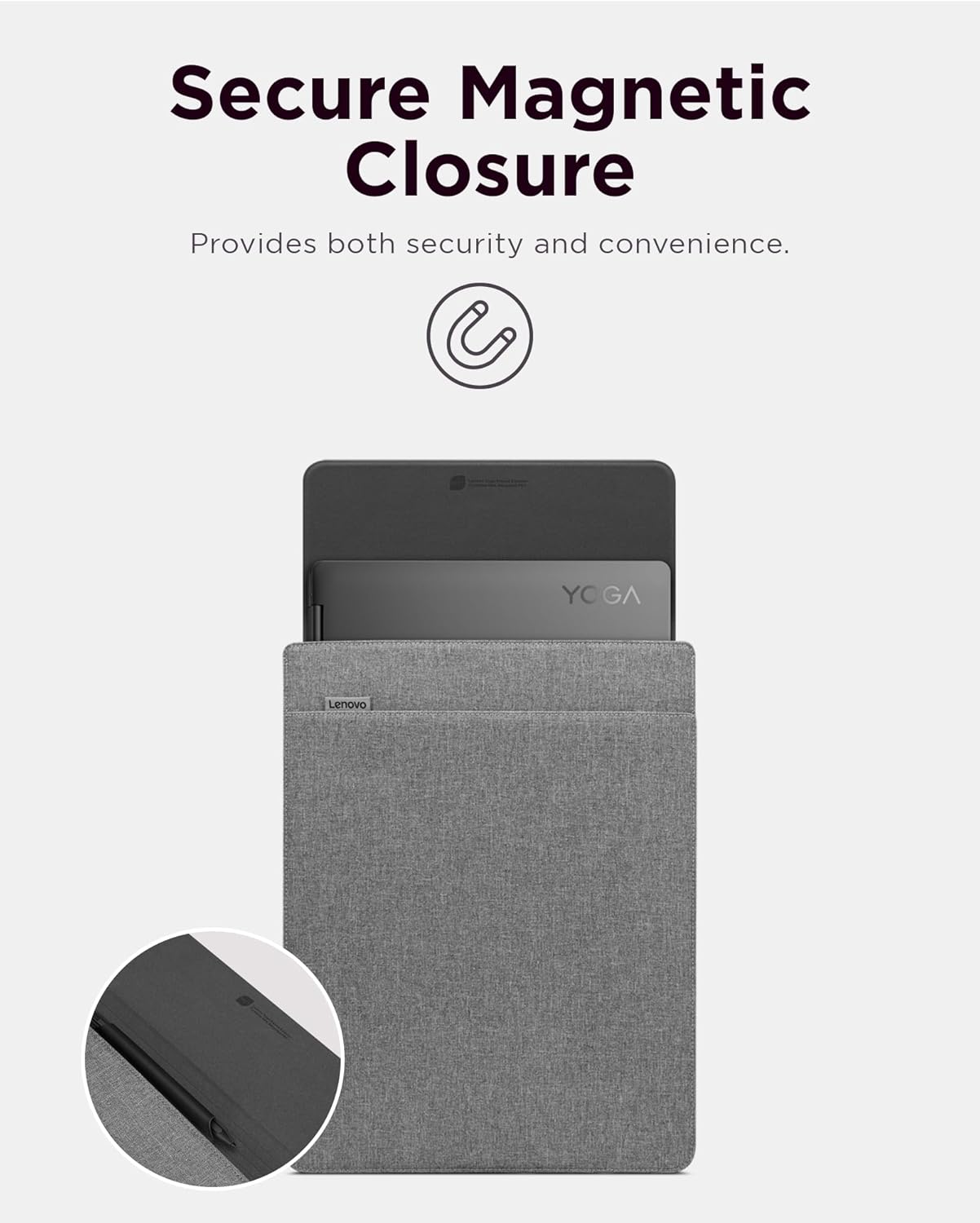 Lenovo Slim Laptop Sleeve 16 Inch Notebook/Tablet - Compatible with MacBook Air/Pro - Eco-Friendly Lightweight Case with Accessory Pocket & Magnetic Closure - Grey