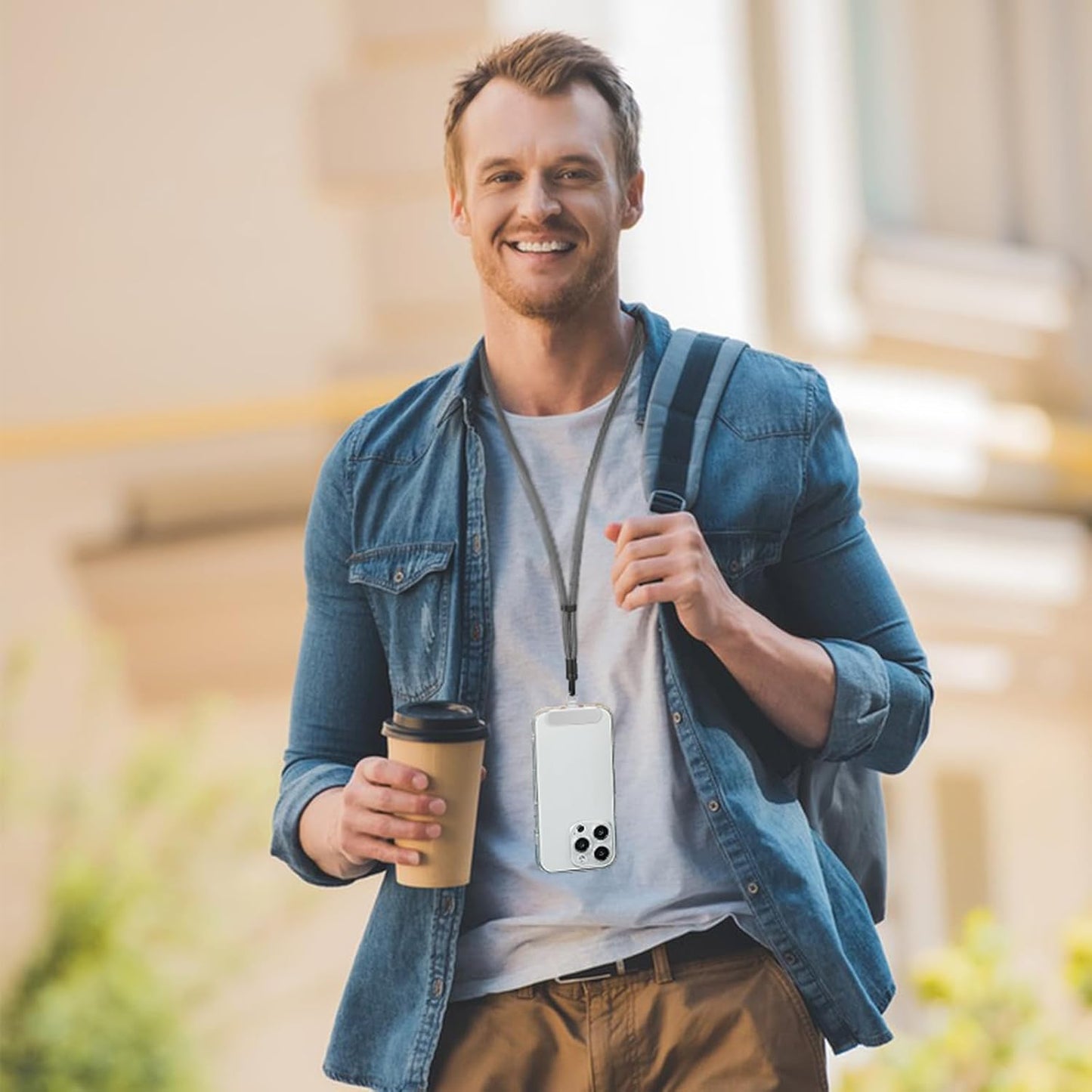 2 Pack Phone Lanyard,2×Phone Neck Strap,4×Tether Tabs,Universal Cell Phone Multifuctional Patch Polyester Lanyards,Cell Phone Lanyards for Women and Men(balck+grey)