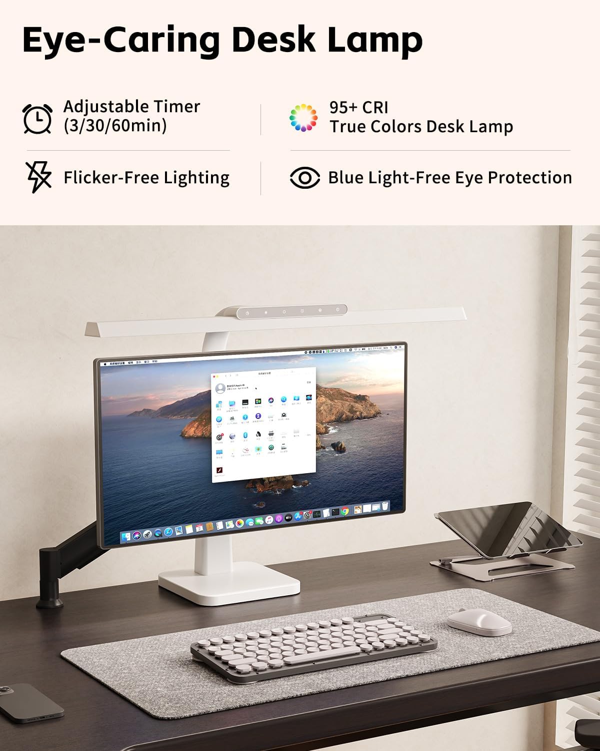 LED Desk Lamp for Home Office with Base, Dimmable Eye-Caring Computer Light with Memory & Timer Functions, Flexible Gooseneck Touch Control Architect Desk Light for Reading, Study, Workbench (White)