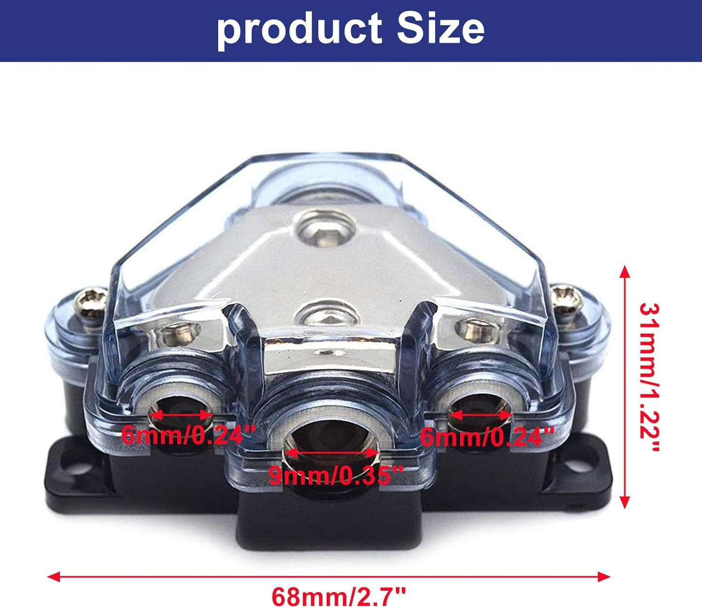 1pc Distribution Block 1 in 3 Ways Out Power Distribution Block Car Audio 1x4 Gauge Input 3x8 Gauge Output Ground Distribution Block for Automotive