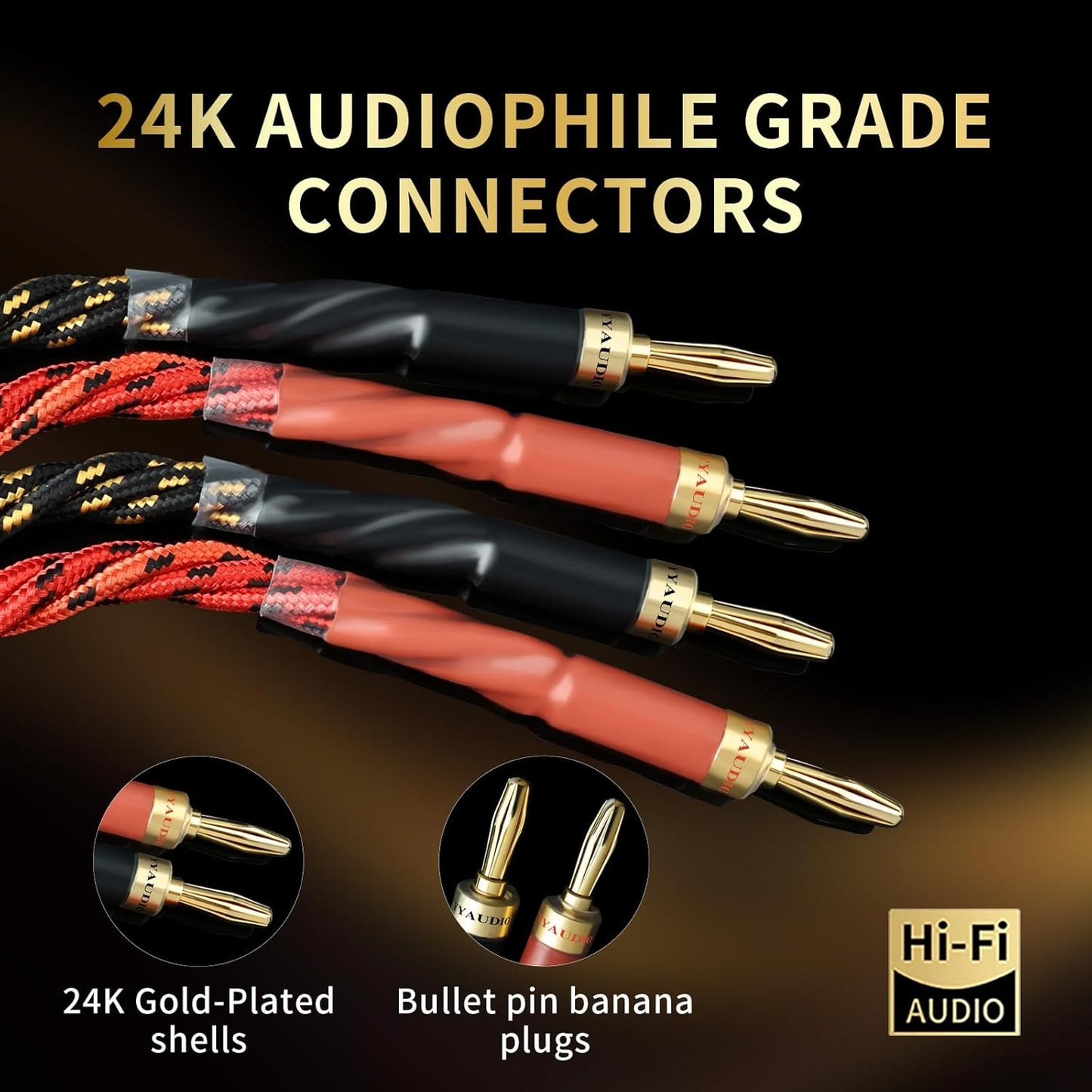 12 AWG Audiophile HiFi Speaker Audio Cable–4N OFC Core,24K Gold-Plated Banana Plugs with Nylon Braid,Compatible with Amplifier,Speakers, AV Receiver & Home Theater(8.20ft/2.5m) 2-Pack