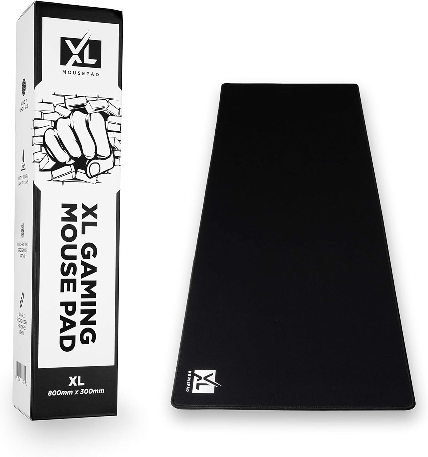 Large Extended Gaming Desk Mousepad (800x300x3mm) - Nonslip Rubber Base and Water Spill Resistant Desktop Keyboard Mouse Mat - Anti-Fray Cloth - Black