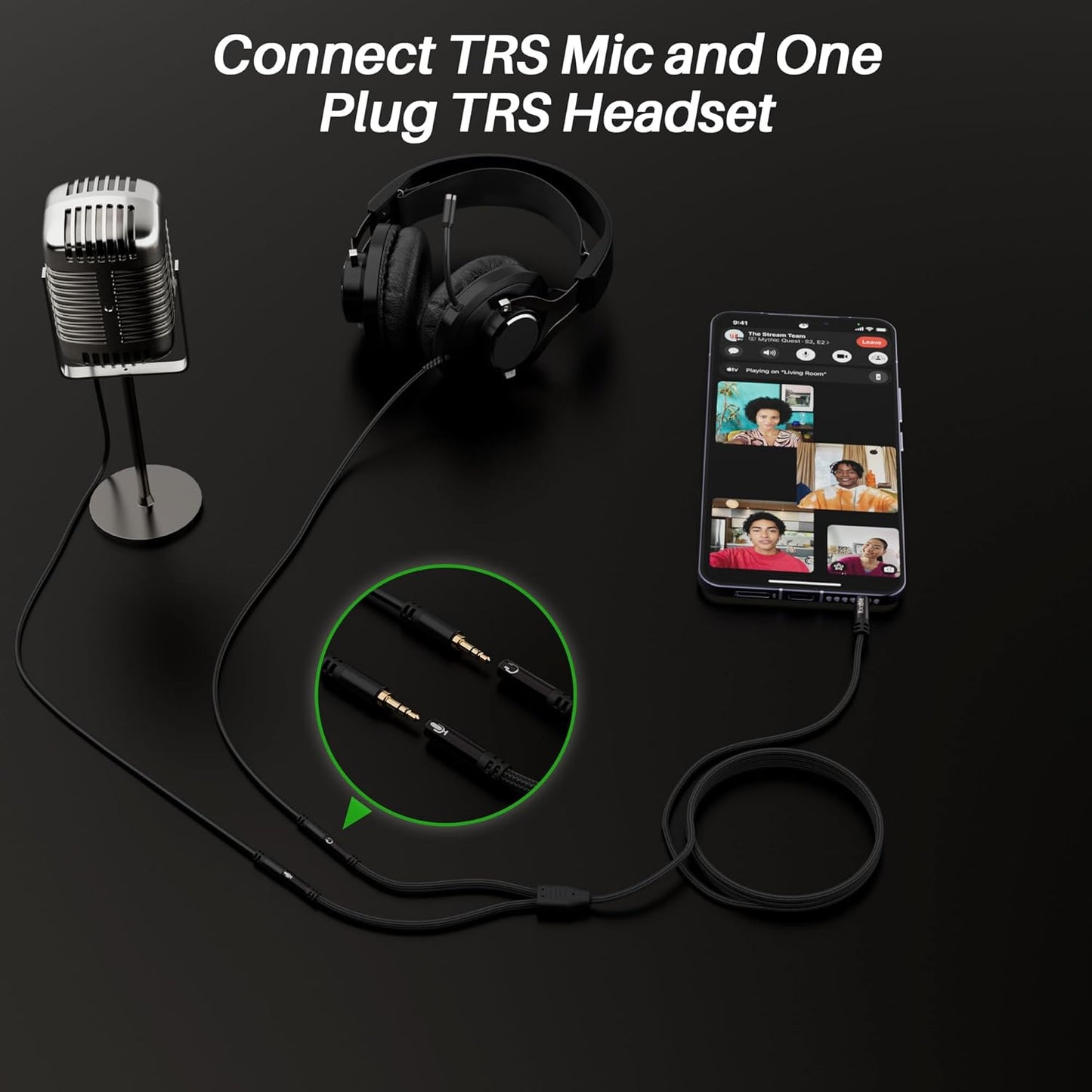 1/8inch Aux Headphone Splitter 2 Way Cable 3FT, 3.5mm 1 Male to 2 Female Mic and Audio Y TRRS Adapter, Compatible with Headset Earphone Switch 2/PS4/PS5 Steam Deck Xbox PC Laptop Phone Tablet Gaming