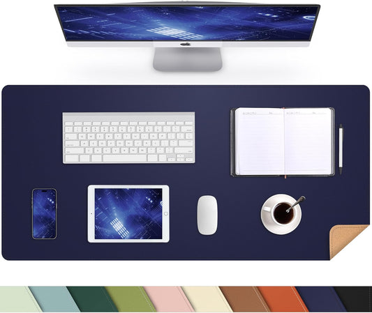 Leather Desk pad Protector, Large Desk mat with Natural Cork & PU Leather,Mouse pad,Non-Slip Office Desk Mat,Waterproof Desk Writing Pad for Office and Home (35in*17in, Blue)