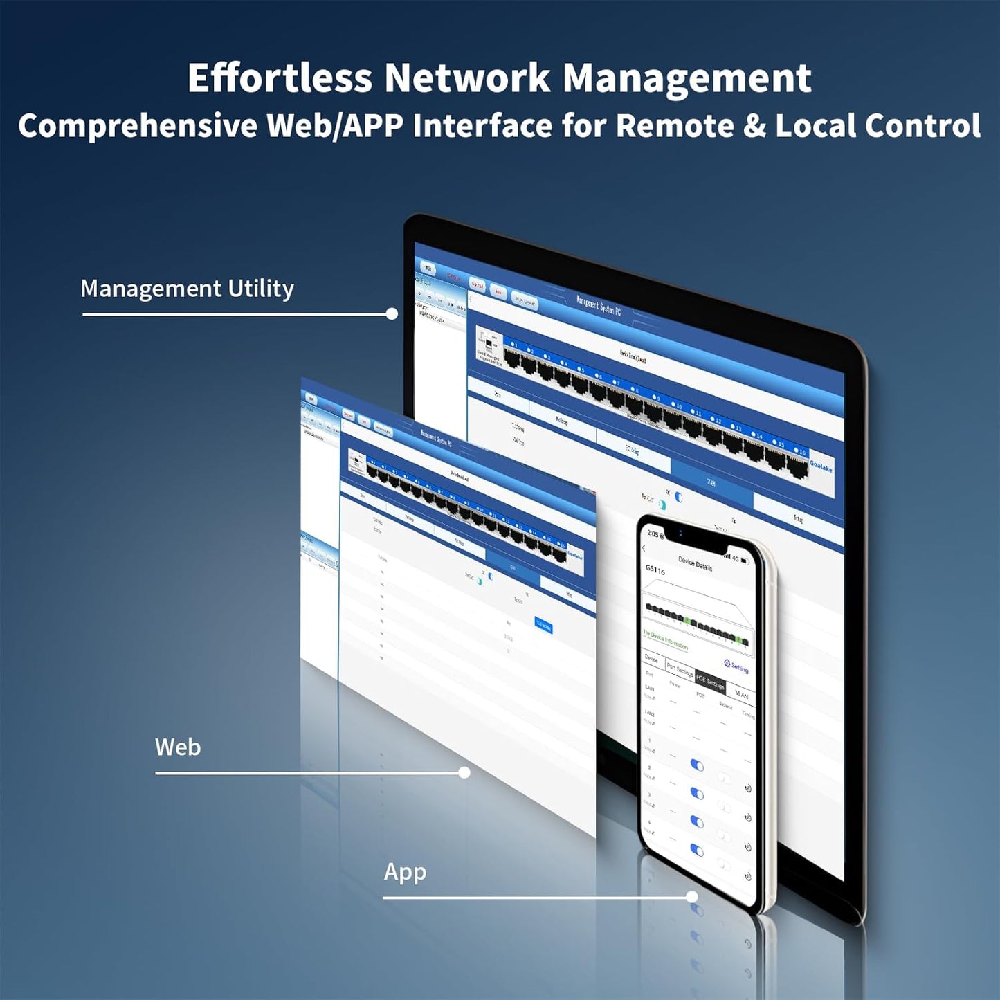 16 Port Gigabit Switch, Easy Smart Managed Ethernet Switch, Network Hub, Ethernet Splitter, Plug & Play, Fanless Metal Design, VLAN, Qos, Desktop or Wall Mount