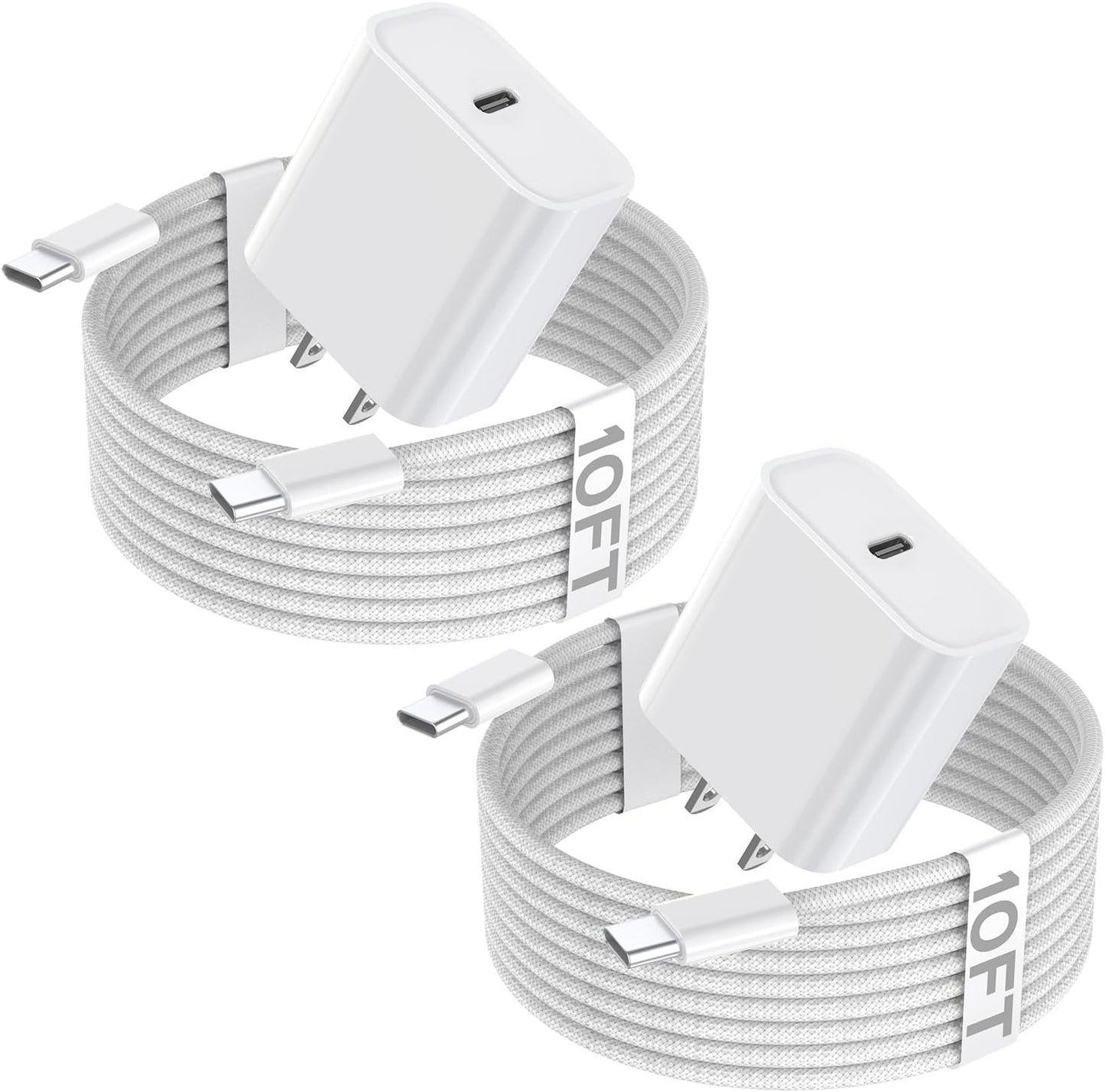 10FT iPhone 16e Charger Fast Charging,2Pack 20W USB C Apple 16e 15 Pro Charger Block & 10Foot Long USBC Woven Cable Cord for iPhone 16/16e/16 Pro Max/16 Pro/16 Plus/15/15 Pro Max/15 Plus/iPad Pro 12.9
