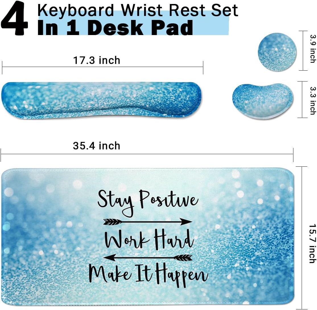 Large Mouse Pad and Keyboard Wrist Rest, Desk Pad for Keyboard and Mouse, 4-in-1 Large Gaming Mouse Pad with Wrist Support for Home Office Study Game-Stay Positive