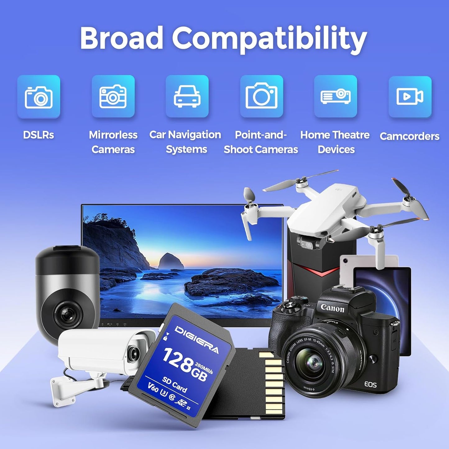 128GB LSU100 SDXC UHS-II Memory Card - up to 280MB/s, C10, U3, V60, 6K, SD Card for Computers, Digital Cameras, Home Theatre Devices, Car Navigation Systems (1 Pack)