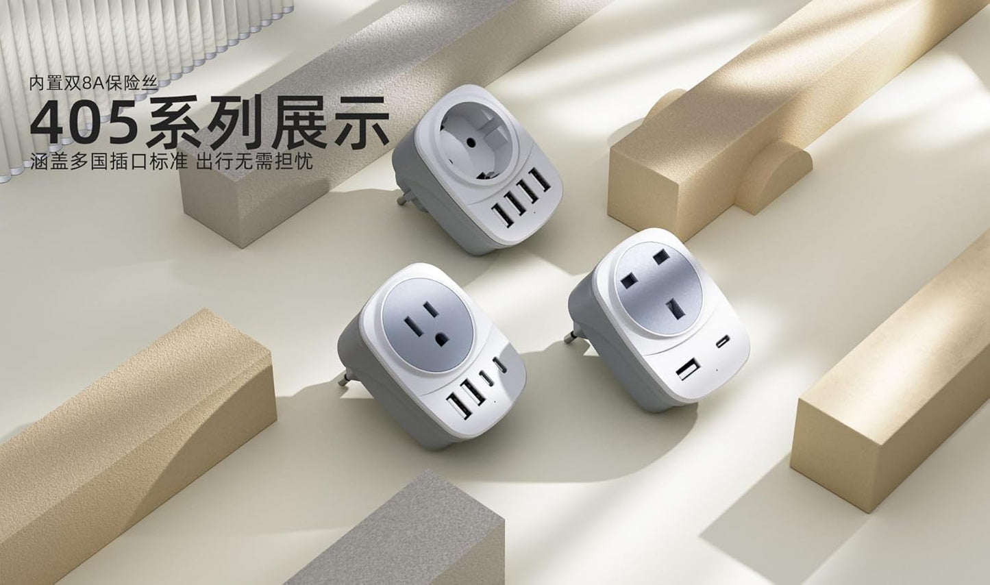2 Pack Italy Travel Power Adapter, Italy Travel Plug Adapter with 2 USB and 2 USBC Ports, L-Shaped 3-Pin Ground Plug for USA to Italy Uruguay Chile Rome