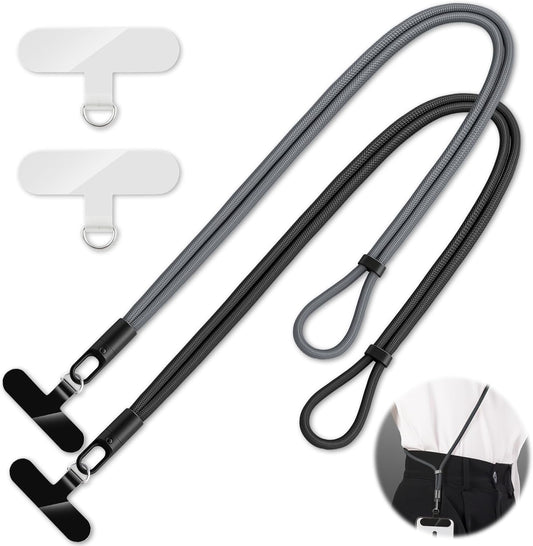 2 Pack Phone Lanyard,2×Phone crossbody strap,4×Tether Tabs,Universal Cell Phone Multifuctional Patch Polyester Lanyards,Cell Phone Lanyards for Women and Men(balck+grey)