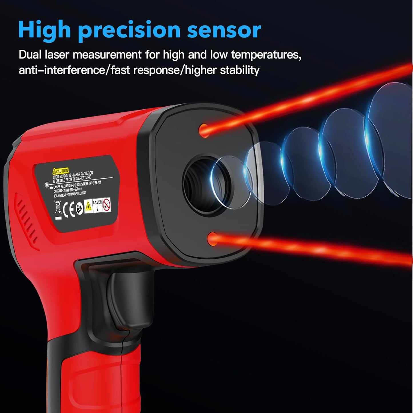 -40℉~2912℉ MESTEK Infrared Thermometer Temperature Gun,50:1 Dual Laser High Temp Thermometer with Thermocouple Probe, Non-Contact Industrial Pyrometer for Engine, Kiln, Forging, Industrial Use