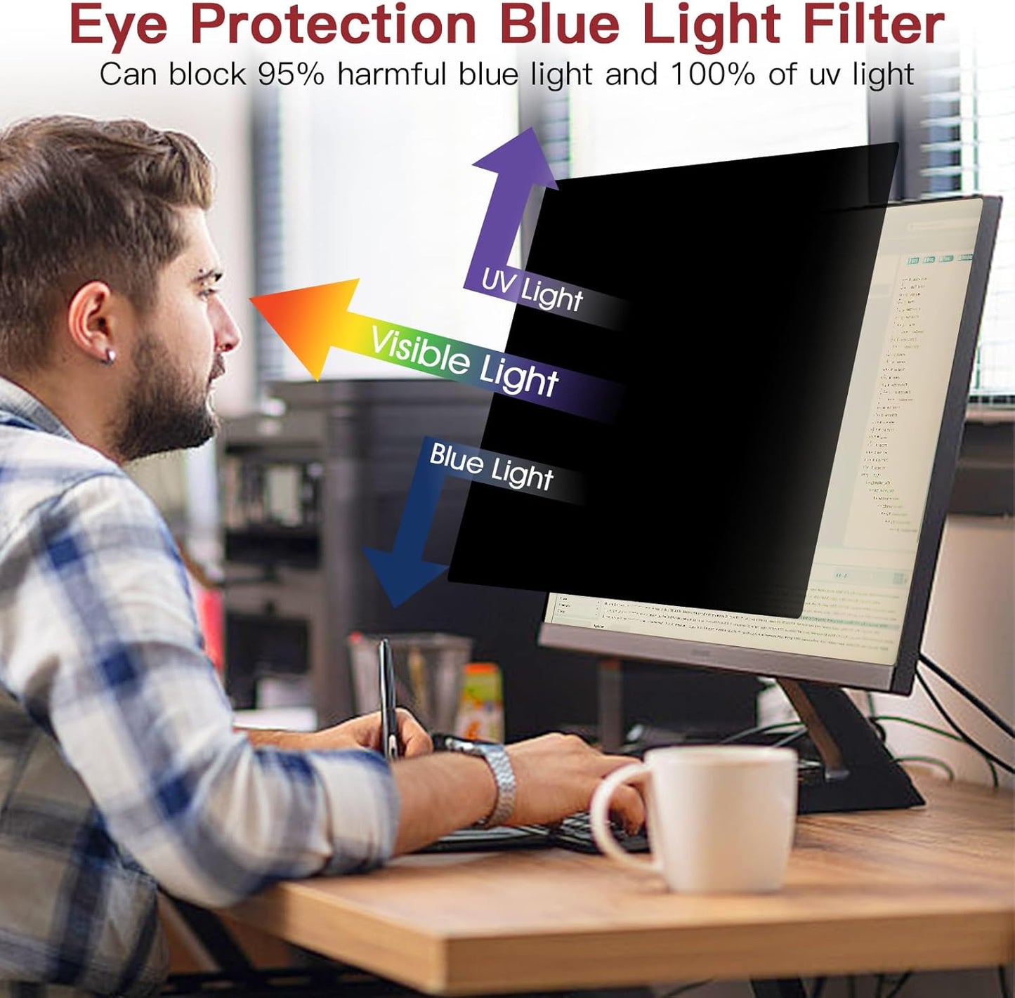 2 Pack 24 Inch Privacy Screen for Computer Monitor 16:9 Aspect Ratio, Eye Protection Anti Glare Computer Screen Cover, Removable Anti-Scratch Computer Screen Privacy Shield for 24'' Widescreen Monitor