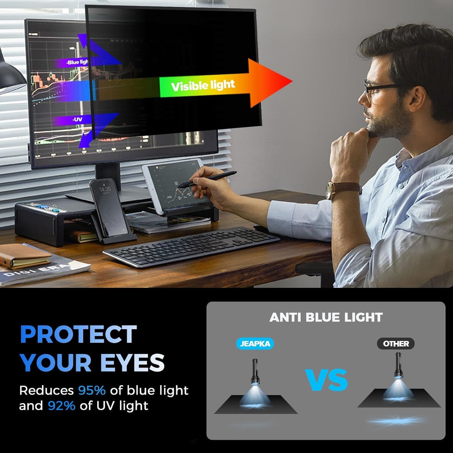 2 Pack Hidden Design Magnetic Computer Privacy Screen Filter 27 inch for Frameless Monitor 16:9 Widescreen, Removable Anti Blue Light Privacy Shield, Anti-Glare Protector