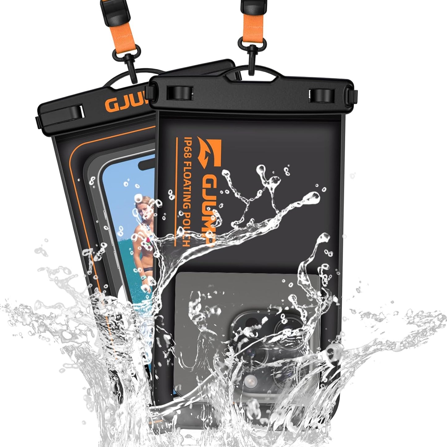 2 Pack Floating Waterproof Phone Pouch, Up to 8.3" IP68 Cellphone Dry Bag Compatible for iPhone 16 15 14 13 Pro Max Samsung Galaxy, Essential for Beach Cruise Ship (Orange*2)