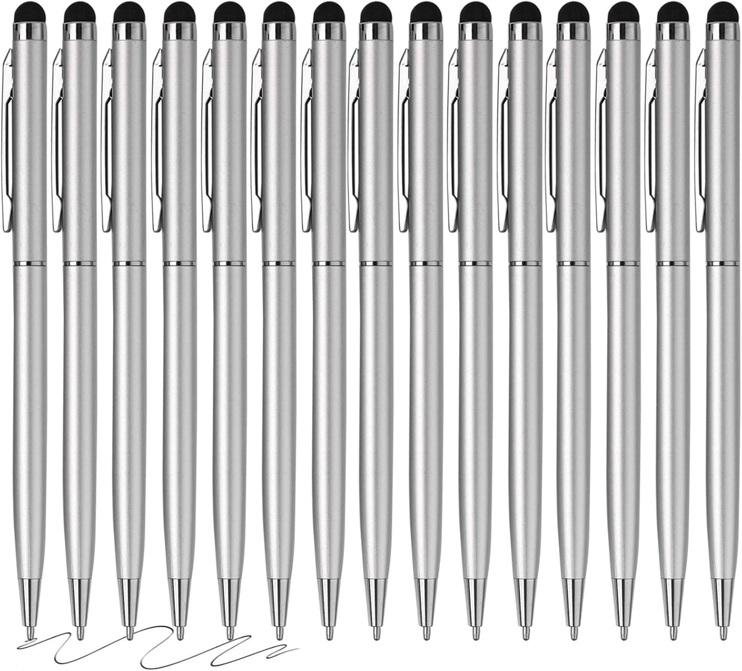 15 Pack Stylus Pens for Touch Screens Stylus Pen Compatible with Phone Tablets Kindle and Black Ink Ballpoint Pens-2 in 1 Stylists pens for Touch Screens (Silver)