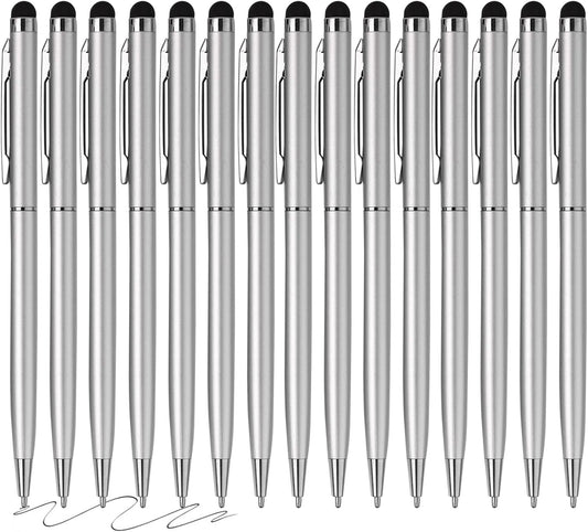 15 Pack Stylus Pens for Touch Screens Stylus Pen Compatible with Phone Tablets Kindle and Black Ink Ballpoint Pens-2 in 1 Stylists pens for Touch Screens (Silver)