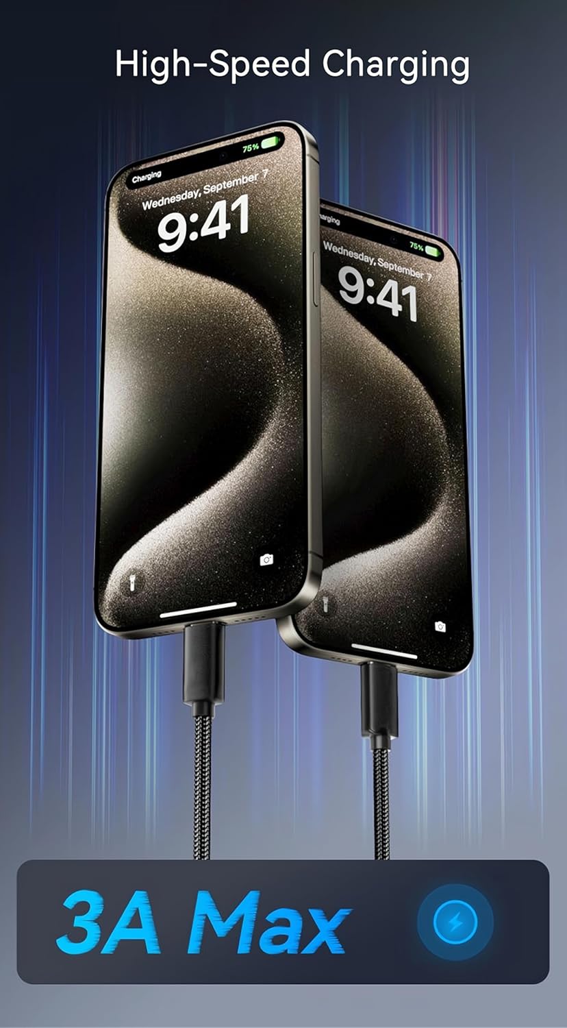 10ft Woven USB C to USB Cable for iPhone 16 Charger MFi Certified USB-C Charger Cord Fast Charging for Apple iPhone 16 Pro Max/15/15 Plus, AirPods Pro, iPhone 15 Pro Max Car CarPlay (Black)