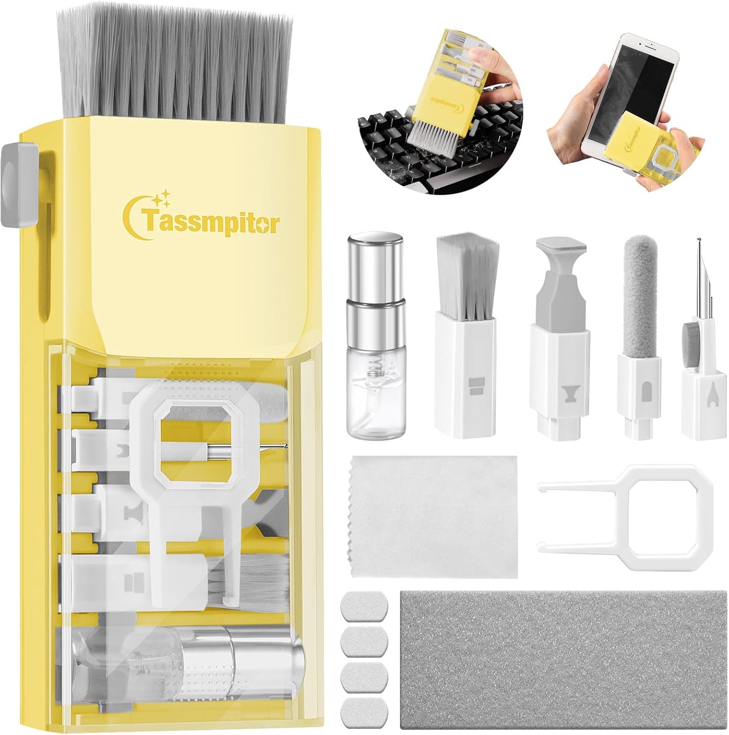 Laptop Screen Keyboard Cleaner Kit, All in 1 Electronics Cleaning Tool for MacBook iPad iPhone Pro Cell Phone, Brush Tool for Tablet, Computer, PC Monitor,TV Camera Lens with Patent, Yellow