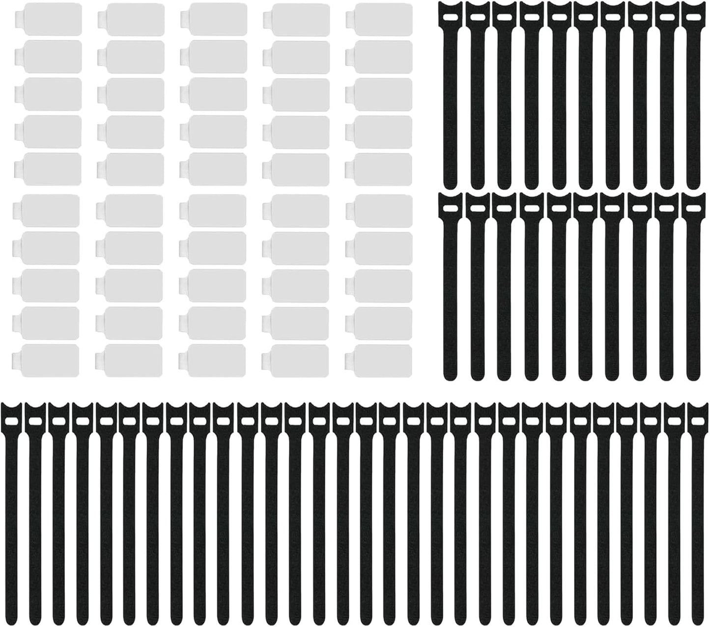 100 Pack Reusable Hook & Loop Cable Ties & Labels Kit - 50 Durable Cord/Wire Tags + 50 Self-Gripping Straps for Electronics Organizing, Home Office Cord Management (White & Black)