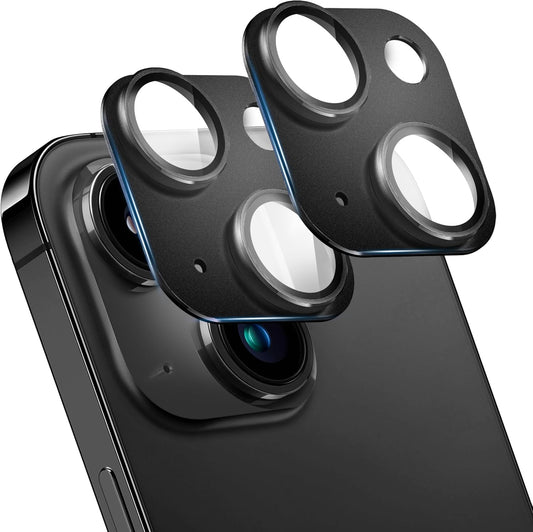 2 Pack Camera Lens Protector for iPhone 15 / iPhone 15 Plus,[Not Easy to Breakn ] AR Tempered Glass Strong Adsorption Metal Camera Cover Screen-black