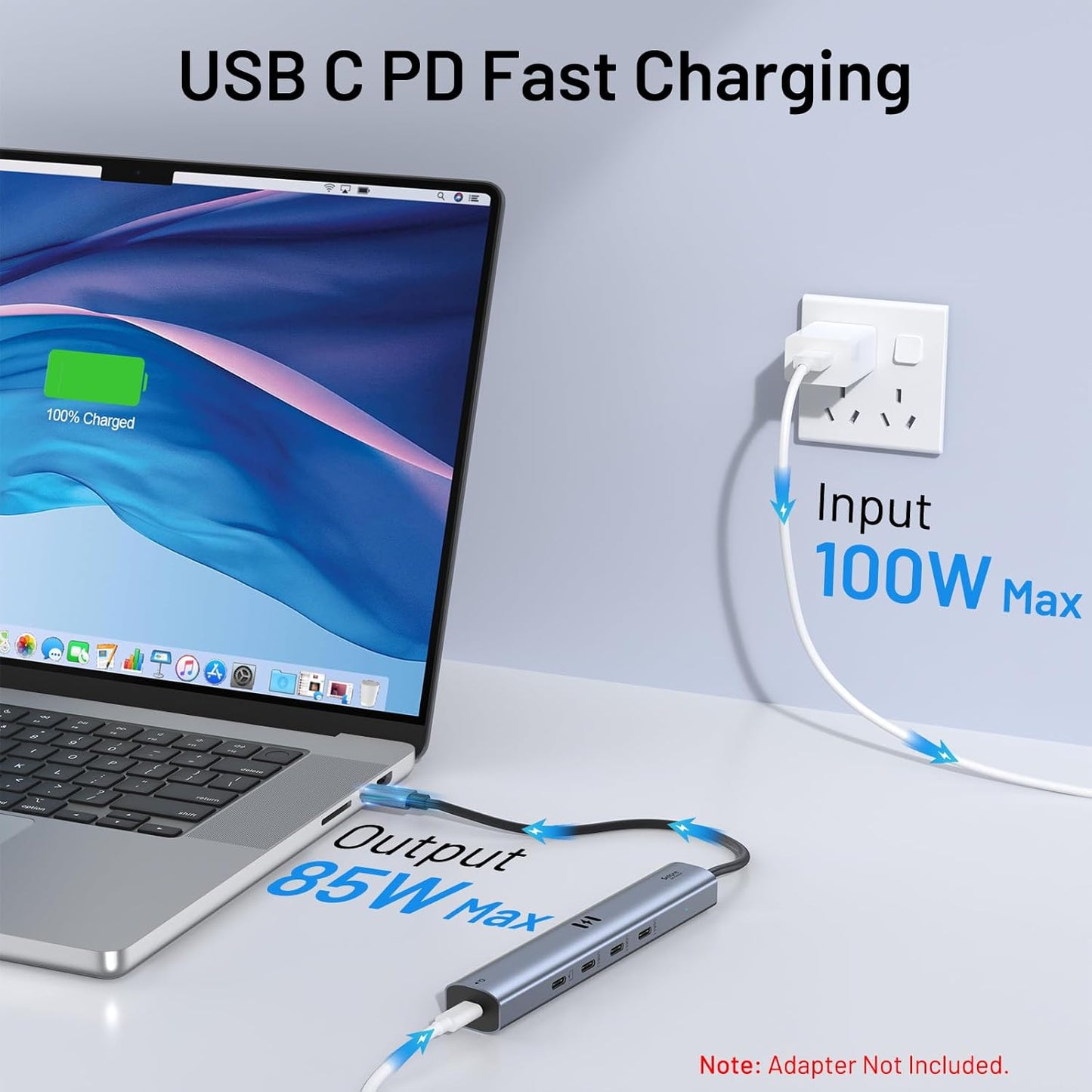 10Gbps USB C Hub with 4K@60Hz Video Display, Selore 5 Ports USB C Splitter, C Port Data Transfer, 100W PD-in Charging, Dongle Multiport Adapter for MacBook Pro, iPad, Dell, HP, and More