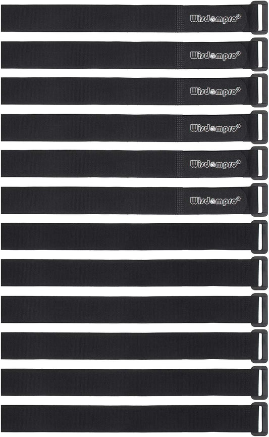 12 Pack 1 x 18 Inches Hook and Loop Reusable Fastening Cable Tie Down Straps by Wisdompro - Reusable, Durable Functional Cinch Strap to Keep Your Home, Office, Workspace from Tangled Messes of Cords