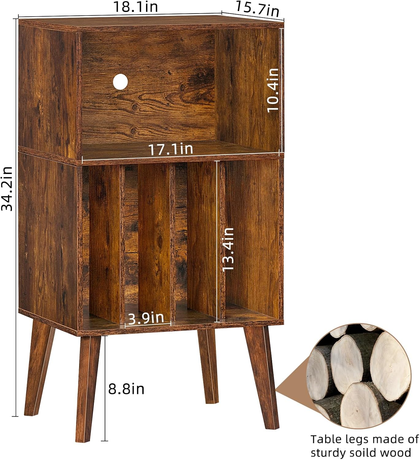 Lerliuo Record Player Stand, Brown Turntable Stand Holds up to 160 Albums, Mid-Century Vinyl Storage Cabinet Table with Solid Wood Legs, Record Player Holder Dispaly Shelf for Bedroom Living Room