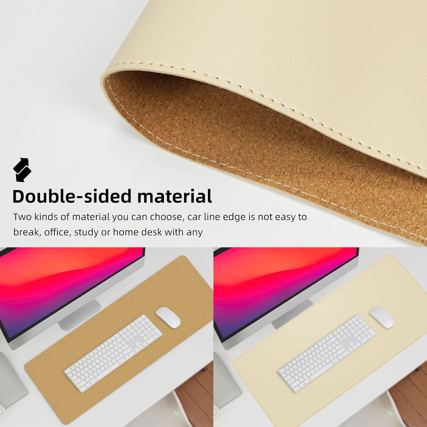 Leather Desk pad Protector, Large Desk mat with Natural Cork & PU Leather,Mouse pad,Non-Slip Office Desk Mat,Waterproof Desk Writing Pad for Office and Home (47in*17in, Apricot)