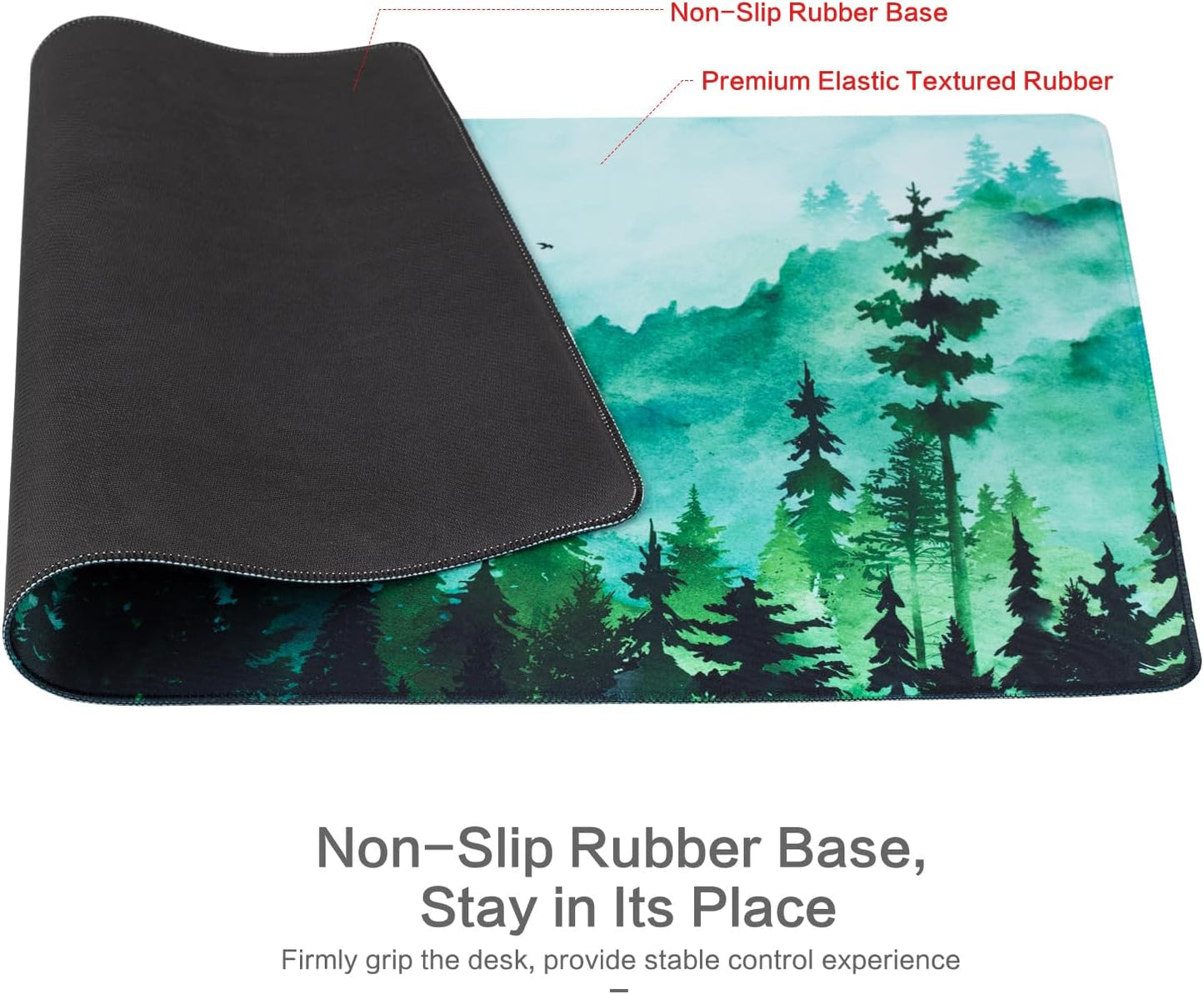 Lokigo Green Forest Mouse Pad, Waterproof Extended Large Gaming Mousepad with Non-Slip Rubber Base Stitched Edges Desk Pad Keyboard Writing Desk Mat Office Home Study 31.5"x15.7", Mountain