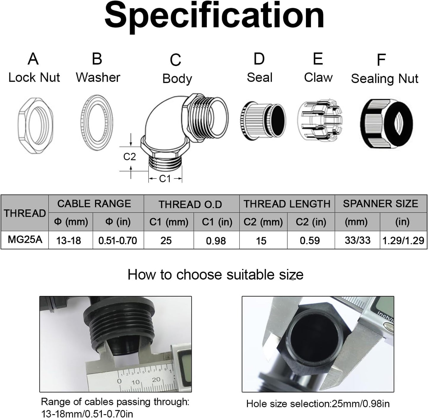 LeMotech M25 Cable Gland, 90 Degree Adjustable 13-18mm Strain Relief, Cord Connectors Nylon Joints with Gaskets, 2 Pcs, Black