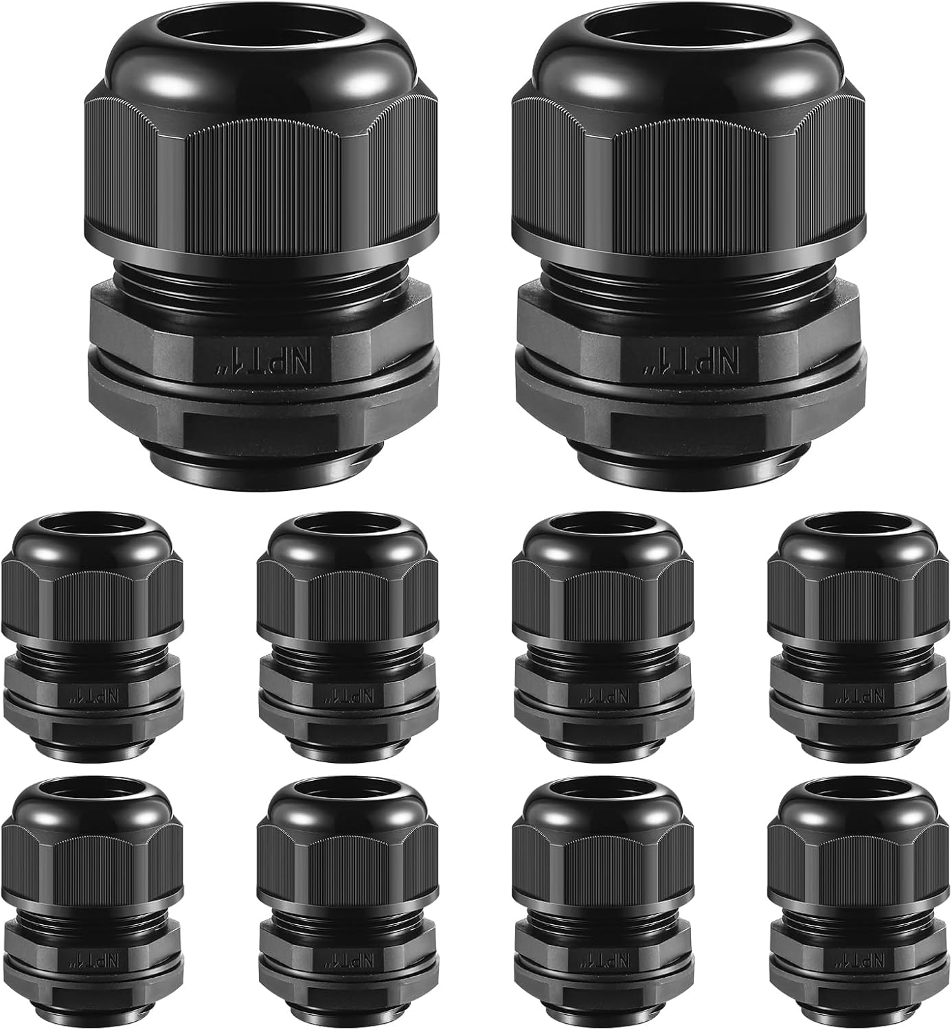 10 PCS 1"(17-25mm) NPT Nylon Cable Gland Joints with Gaskets, IP68 Adjustable Lock Nut Strain Relief Cord Grip Waterproof Cable Glands - UL Listed and RoHS Compliant