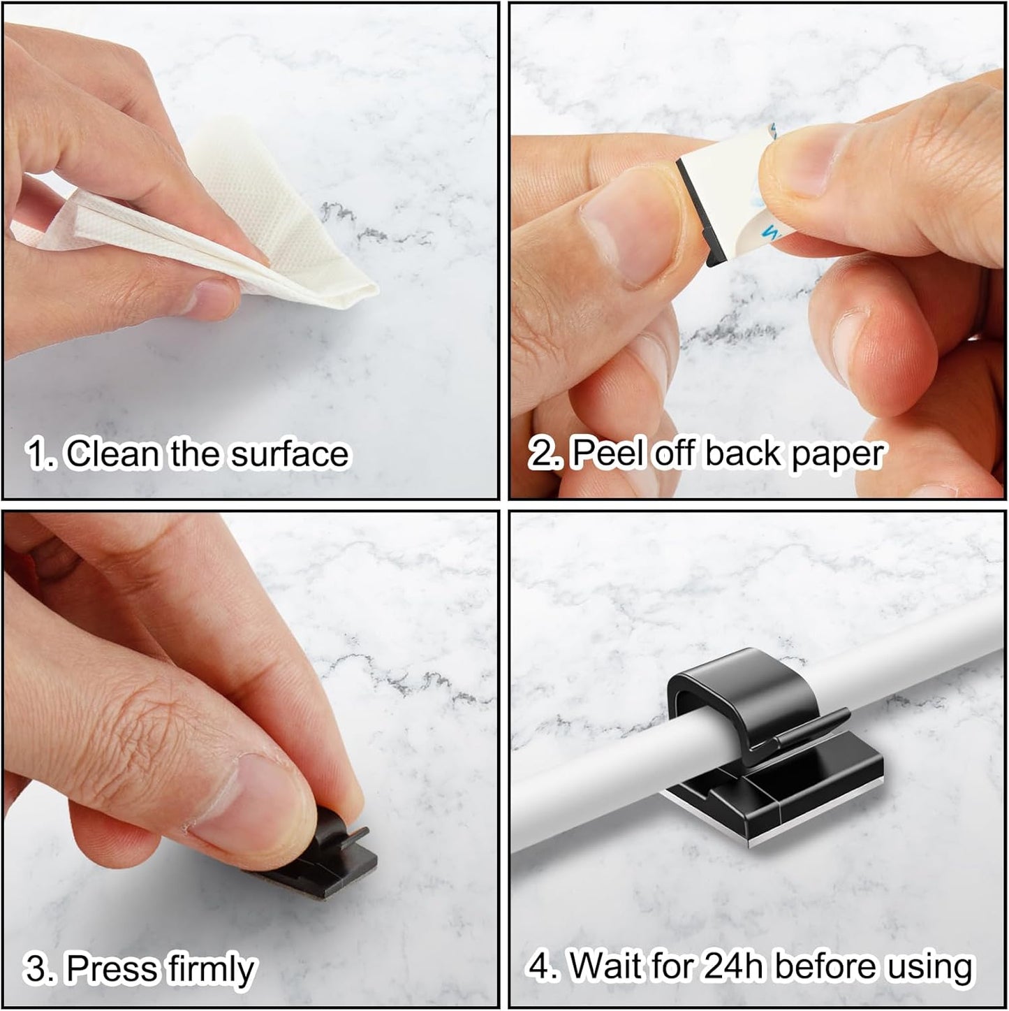 100 Pcs Cable Clips, Adhesive Cable Organizer Cord Holder Wire Clip Wire Management Self Adhesive Hooks Wire Holder for Office, Home, Black