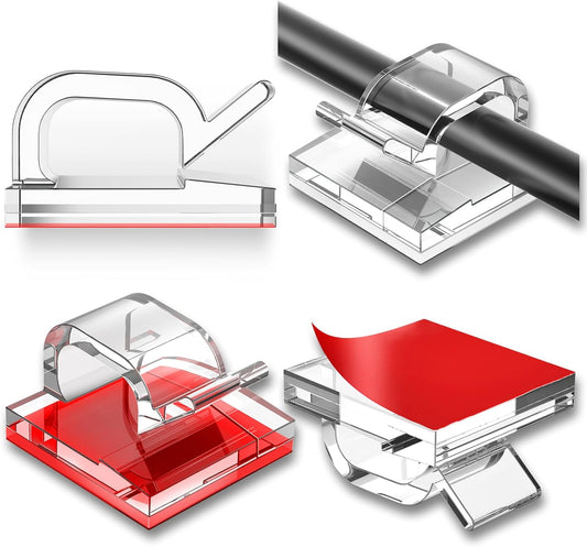 100 Pcs Cable Clips, Adhesive Cable Organizer Cord Holder Wire Clip Wire Management Self Adhesive Hooks Wire Holder for Office, Home(Transparent, 100PCS)