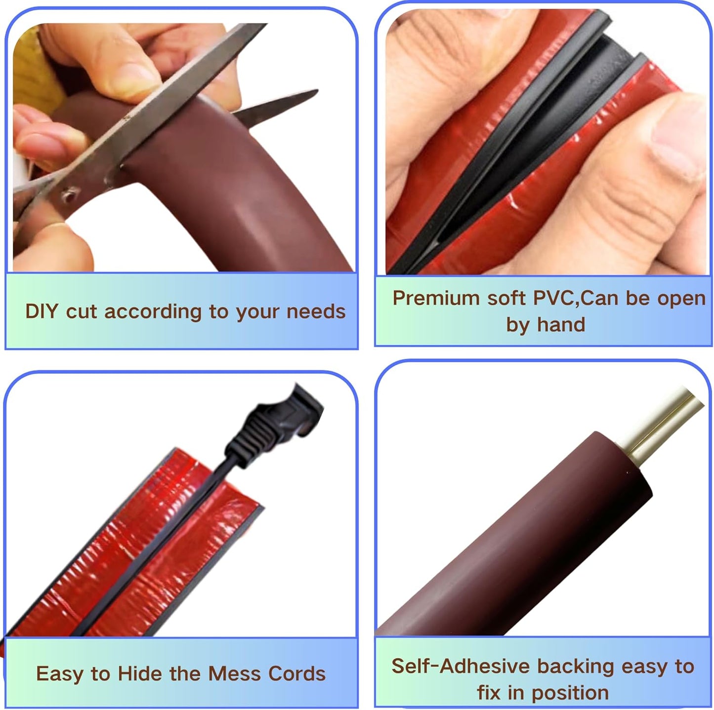 10ft Floor Cord Cover Self Adhesive Cord Hider Floor, Cable Cavity:0.61"(W) x 0.32"(H),Heavy Duty Cable Protector, Hide Extension Cords, Cable Management Hide Cords on Floor, Gray Wood