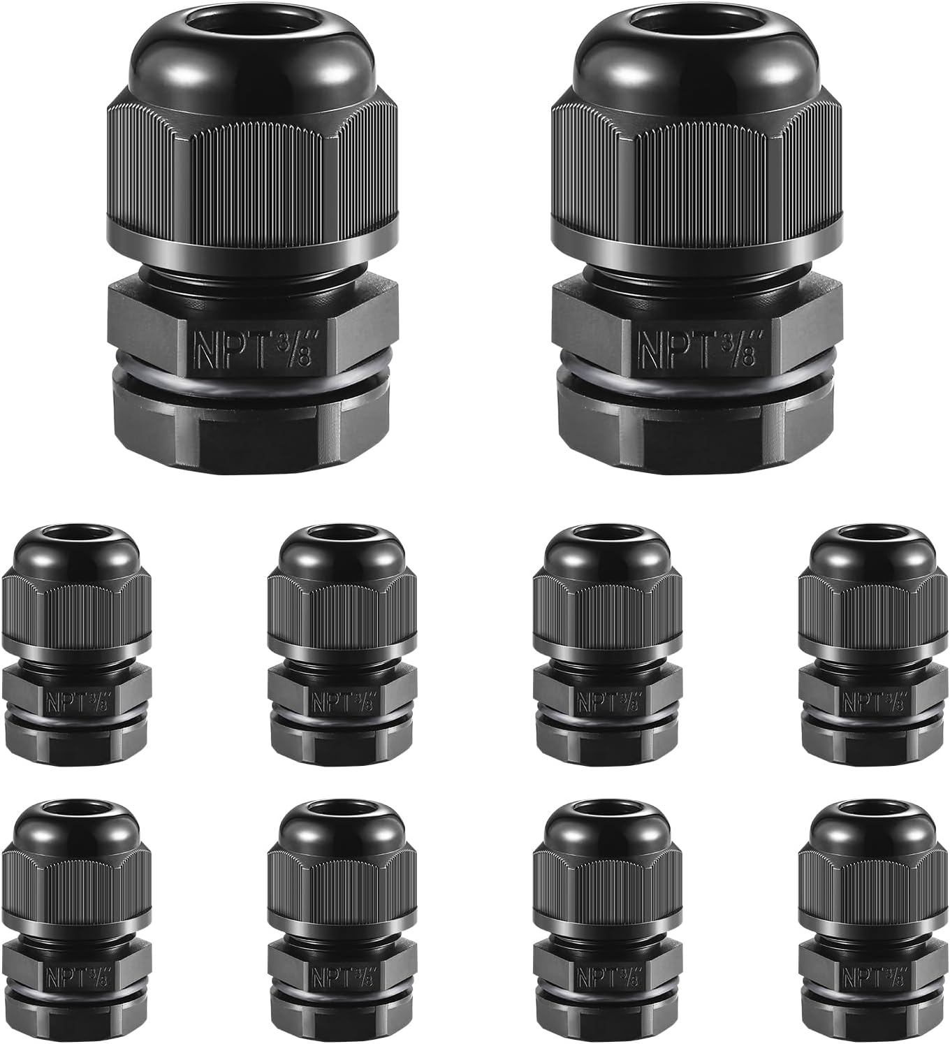 10 PCS 3/8"(5-10mm) NPT Nylon Cable Gland Joints with Gaskets, IP68 Adjustable Lock Nut Strain Relief Cord Grip Waterproof Cable Glands - UL Listed and RoHS Compliant